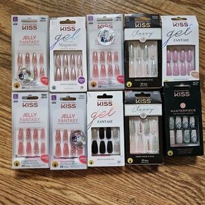 Lot of 10 KISS Gel Fantasy Jelly Classy Shiny False Nails Long Length Glue‎ On